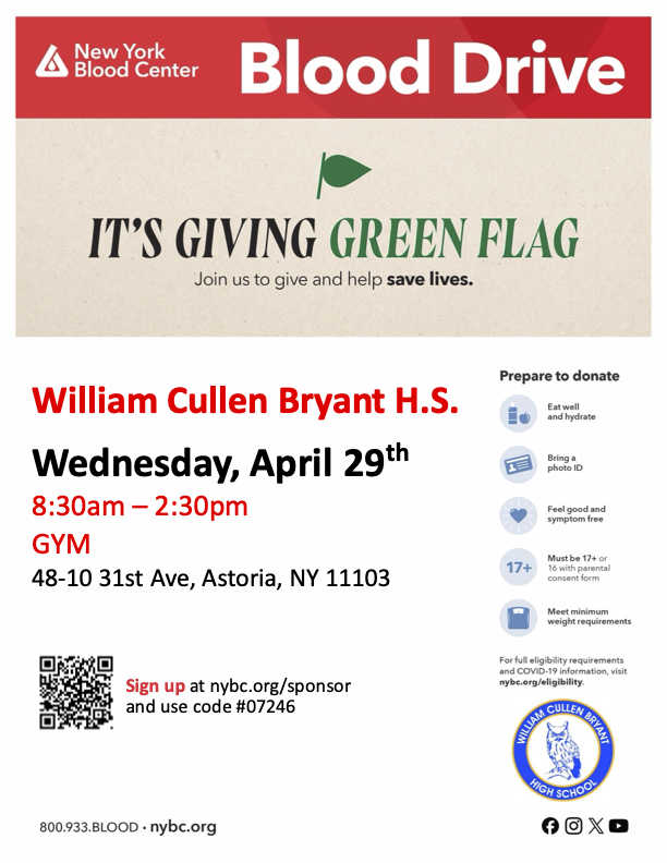 Blood Drive Wednesday, April 29th from 8:30AM-2:30PM