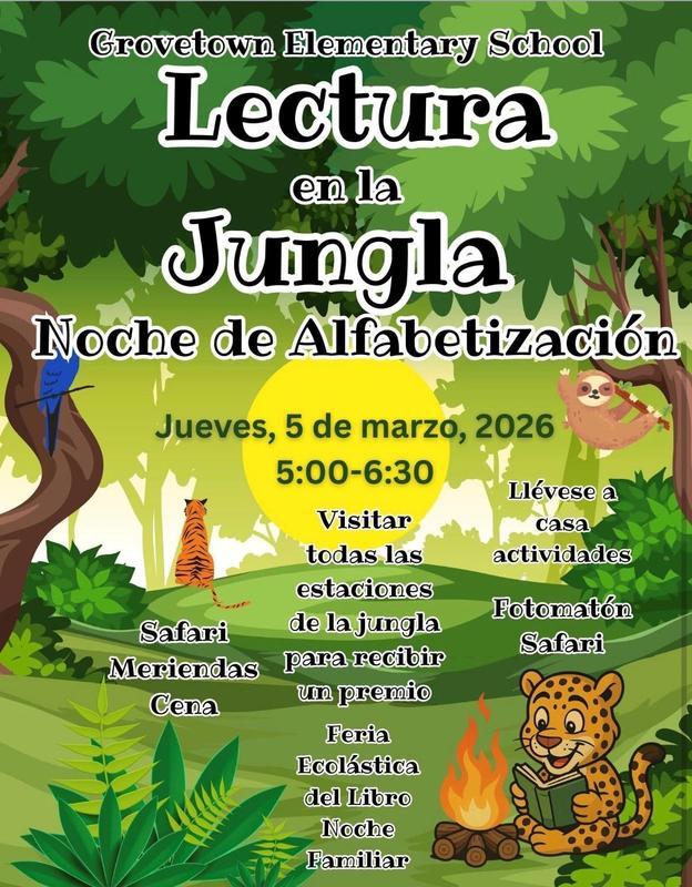 Reading in the Jungle Literacy Night Ad in Spanish