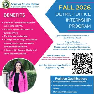 As an intern, you’ll gain hands-on experience in state government, sit in on meetings, do constituent casework, community engagement, and work alongside my team on the issues that matter most to our district. Successful interns will also have the opportunity to receive a letter of recommendation. A commitment of 10–16 hours per week is required, with a flexible schedule that can work around your classes. College credit may also be available. Applications are due August 31 at 5:00 p.m. Apply through the Senate Career Page provided.