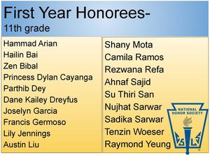 first year honorees - 11th grade