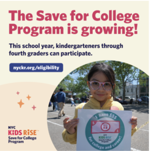 child holding a paper to save for college