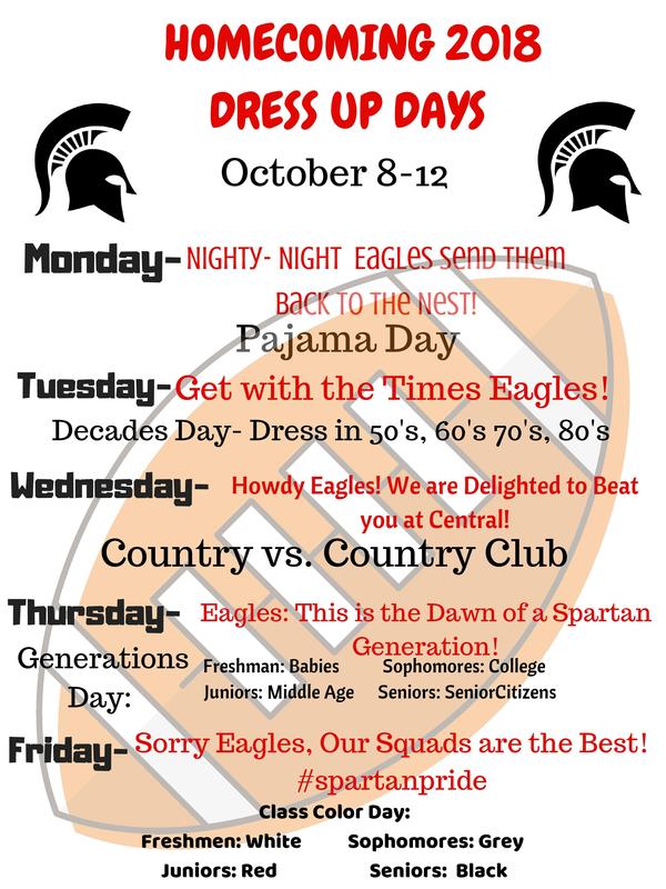 Homecoming 2018 Dress Up Day Schedule