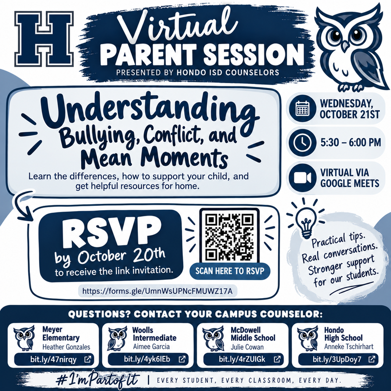 Flyer for the Bullying & Conflict Virtual Parent Session