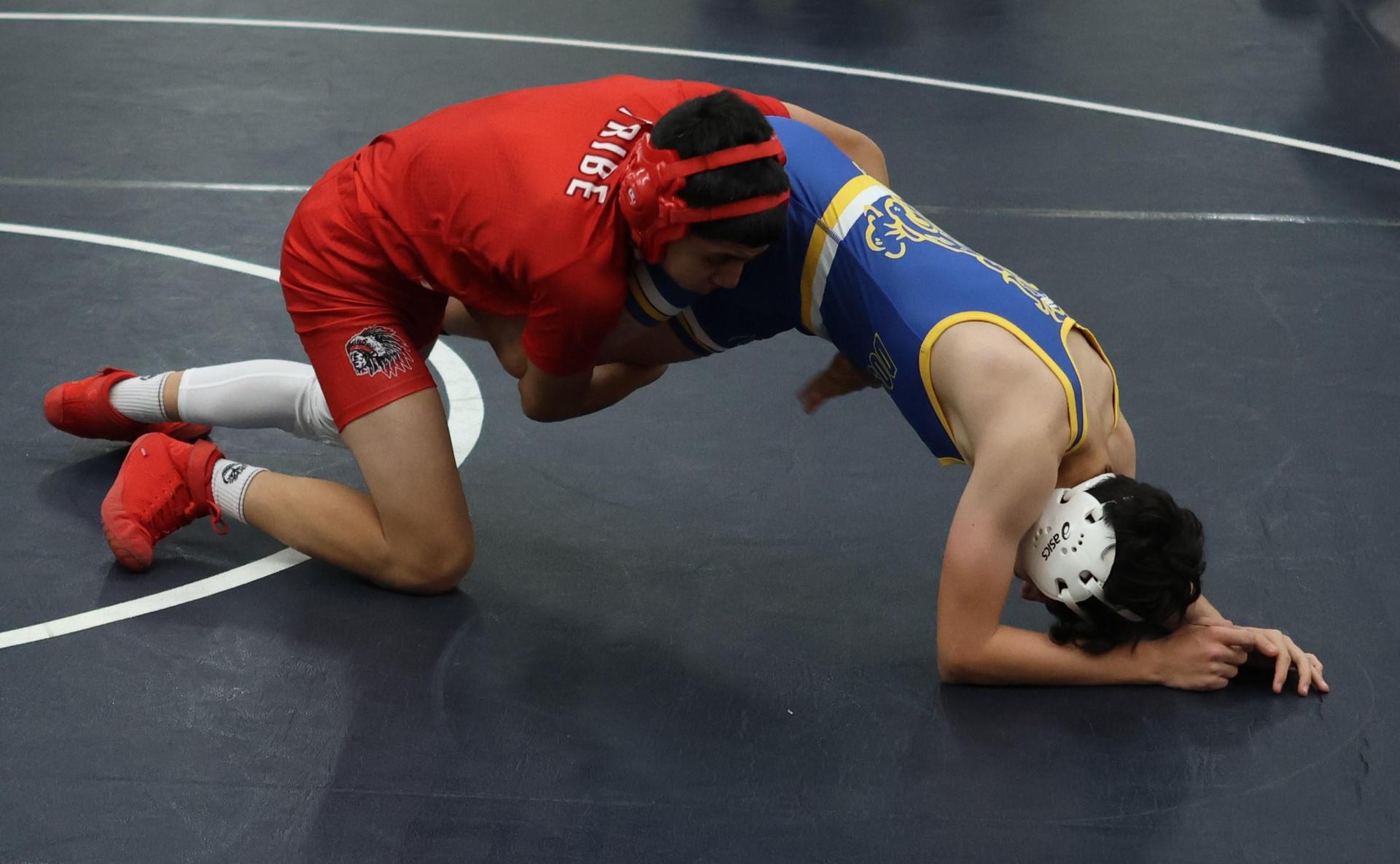 Boys wrestling in the Liberty Duals event 58