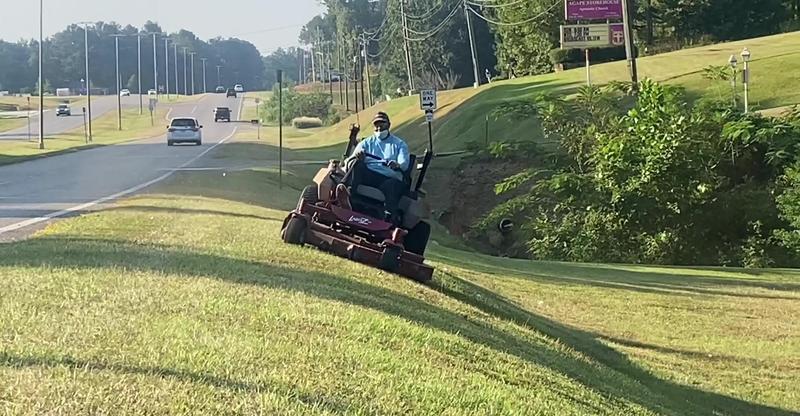 LCSD Community Partner Mr. Frank Haynes Mowing Grass