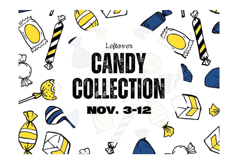 A circle with the words Candy Collections surrounded by pieces of candy