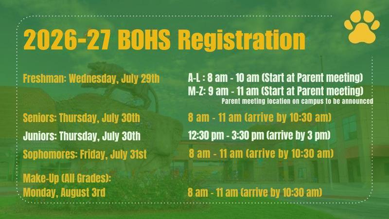 Summer Schedule for registration