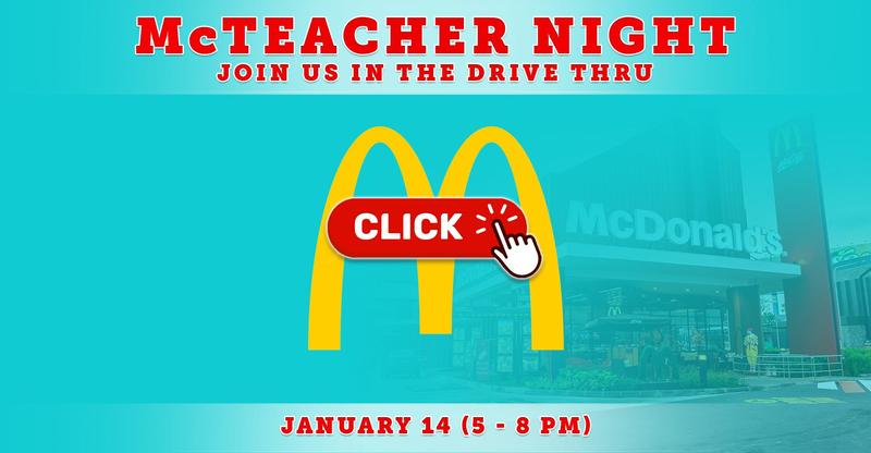 McTeacher Night on January 14 (5:00 - 8:00 PM)