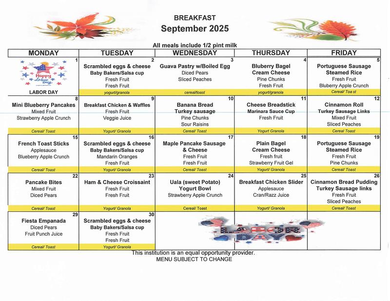 September - Breakfast Menu