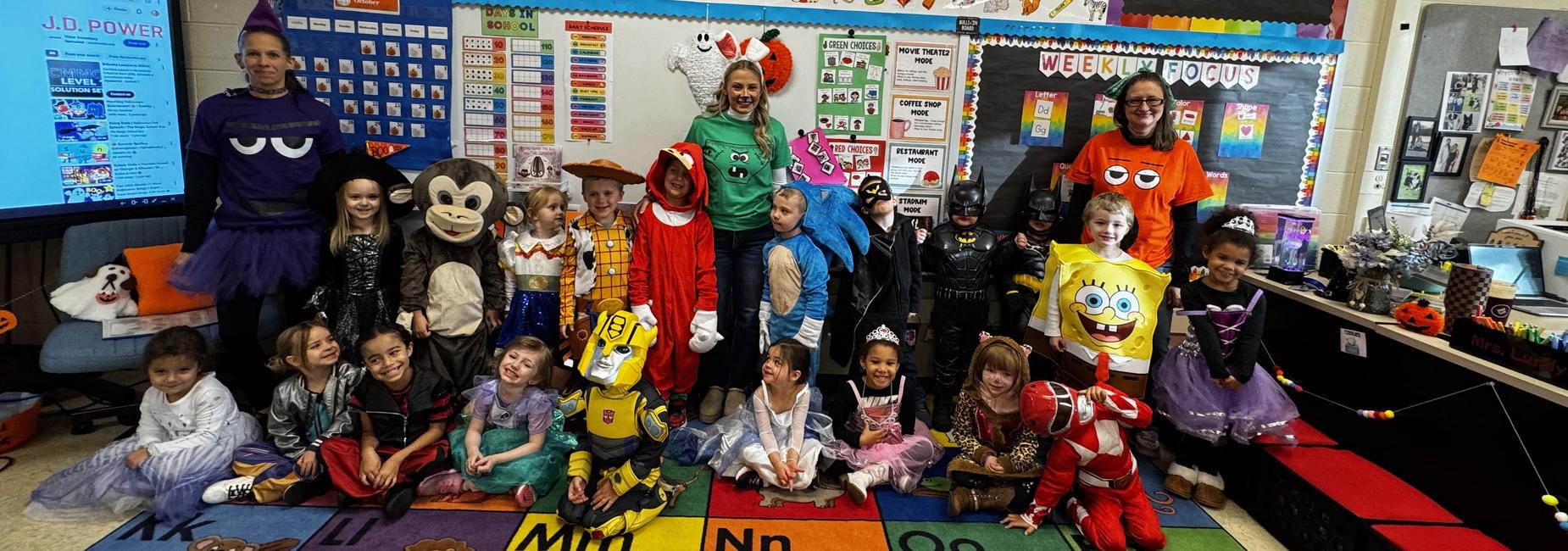 preschoolers dressed up for Halloween