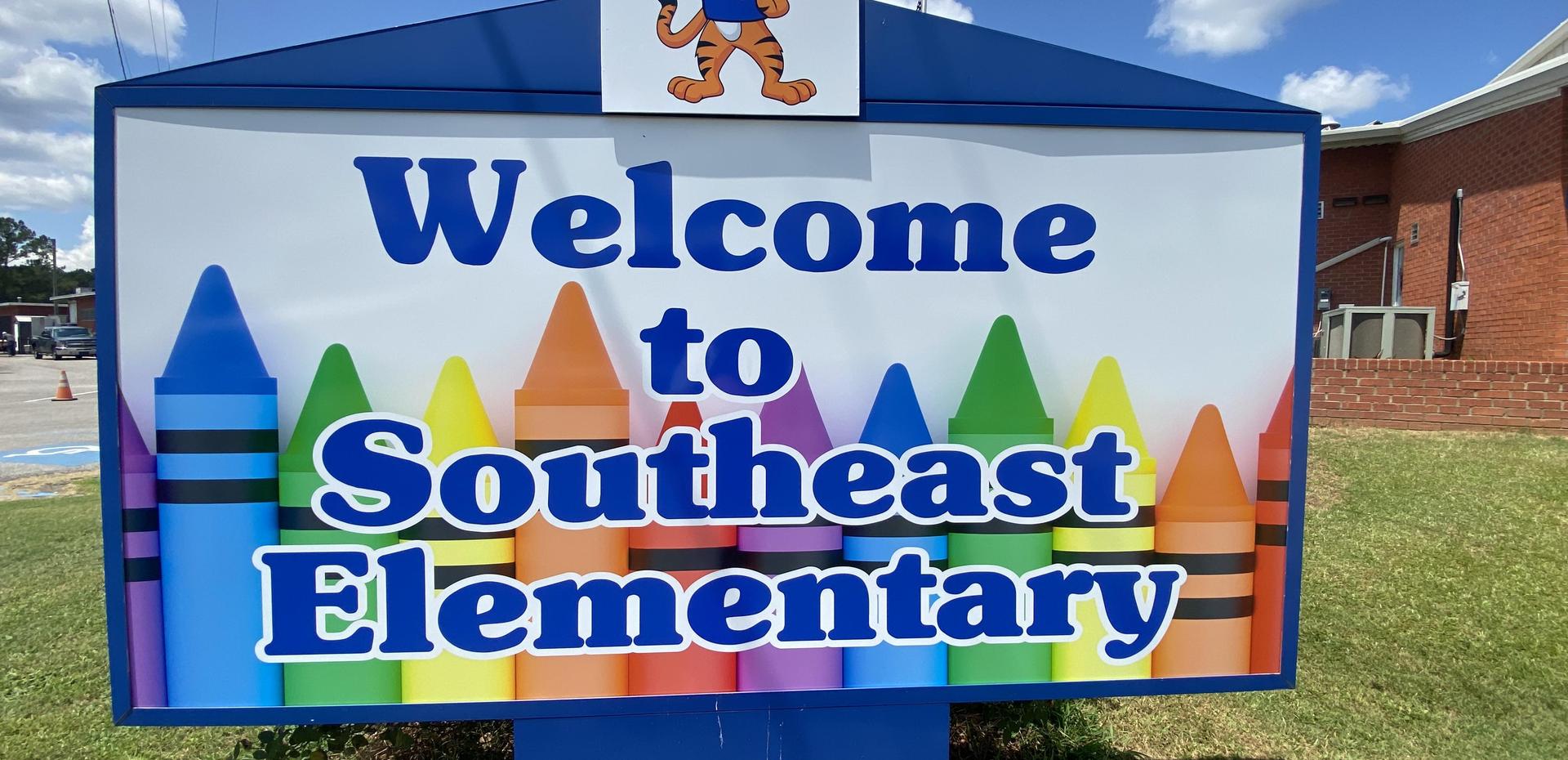 Colorful welcome sign for Southeast Elementary