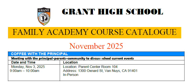 Grant HS Family Academy Course Catalog - November 2025 Featured Photo