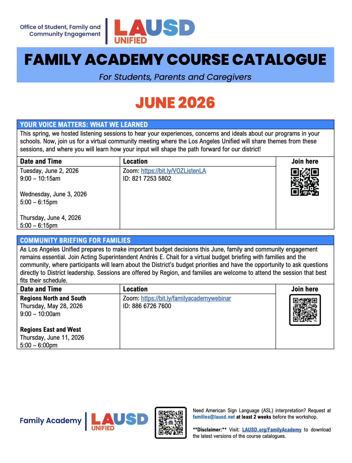 Family Academy Course Catalogue flyer 2 