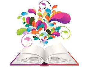 an open book with confetti coming out of it