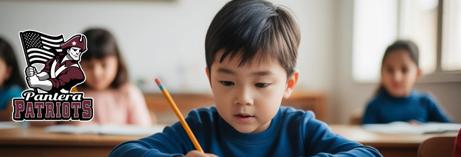 Pantera shuffle homepage banner - students working at their school