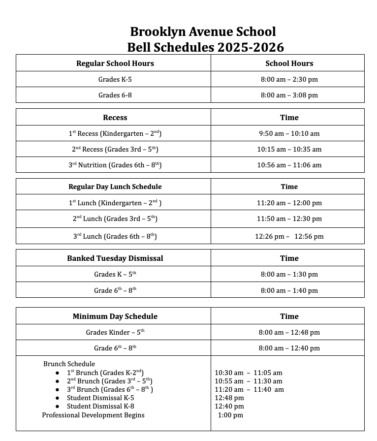Middle School Bell Schedule 