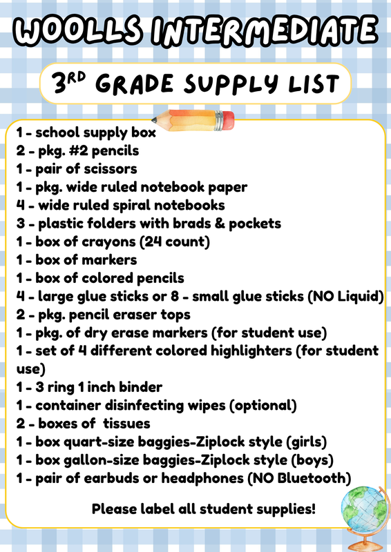 3rd grade supply list