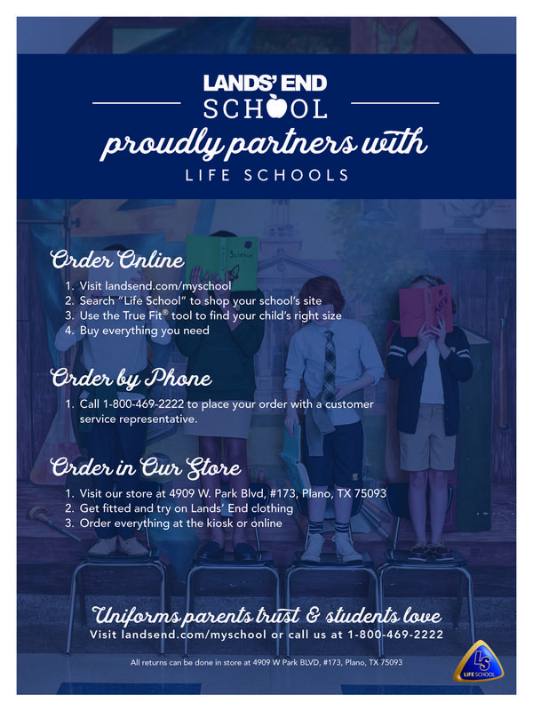 Lands End School Proudly Partners with Life School. Order online, by phone or in store.