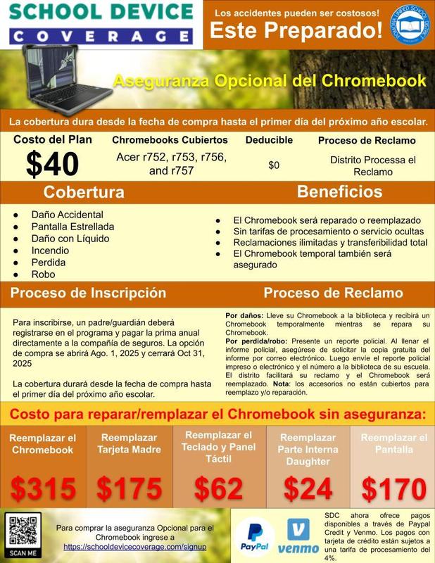 Student Chromebook insurance deadline / Fecha límite para el seguro de Chromebooks para estudiantes