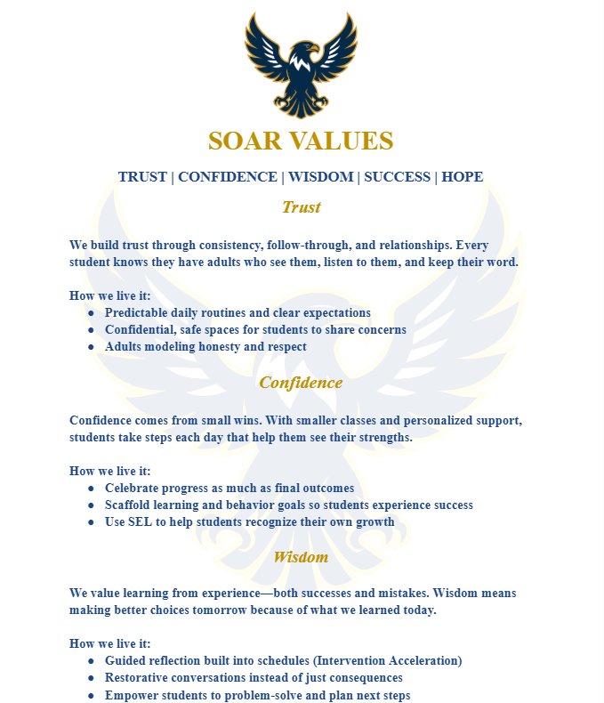 SOAR Academy Core Values