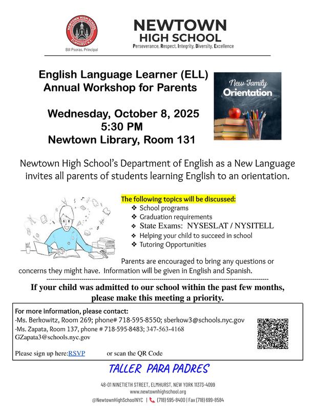 Flyer for ELL Annual Parent's Workshop. All text in adjoining post.
