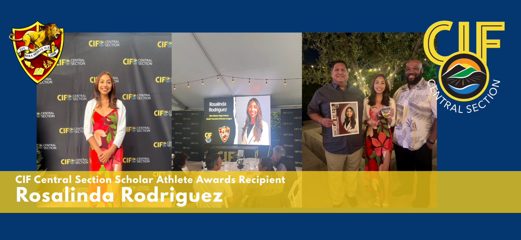 Celebration event honoring scholar athlete Rosalinda Rodriguez with awards and recognition.