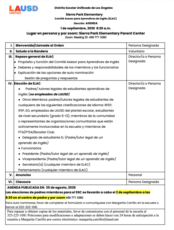 Agenda Spanish