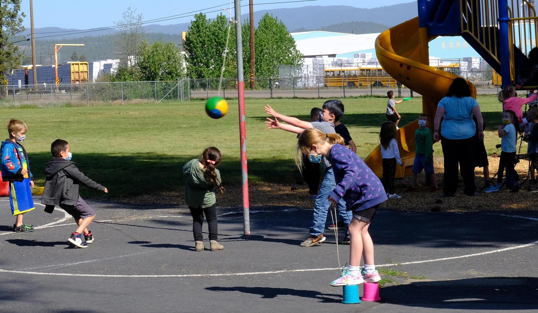 QES students play outside at recess