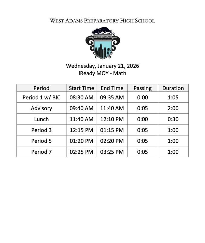 iReady MOY Math Testing - 01/21/26