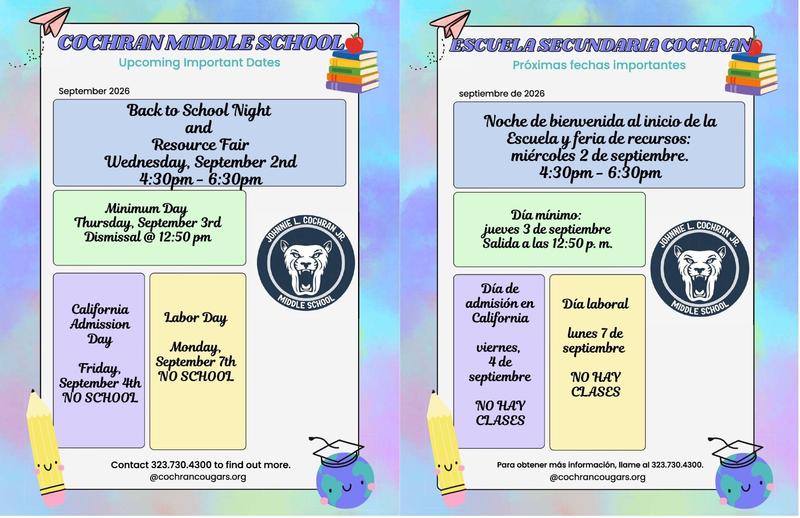 UPCOMING IMPORTANT DATES / PROXIMAS FECHAS IMPORTANTES Featured Photo