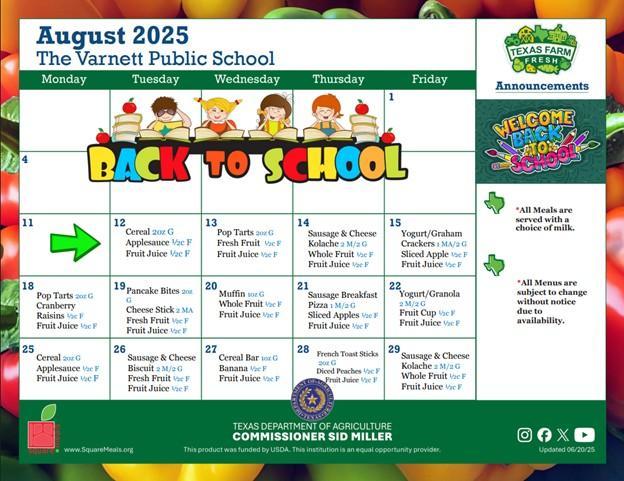 August 2025 Breakfast Menus