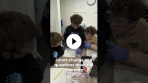 YouTube thumbnail showing middle school students performing a chemistry experiment