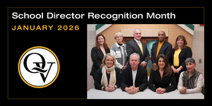 Image announces School Directors Recognition and includes the QV logo and a photo of all board members together.