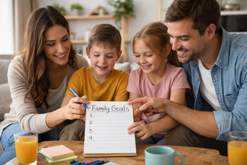 picture of a family of four setting goals