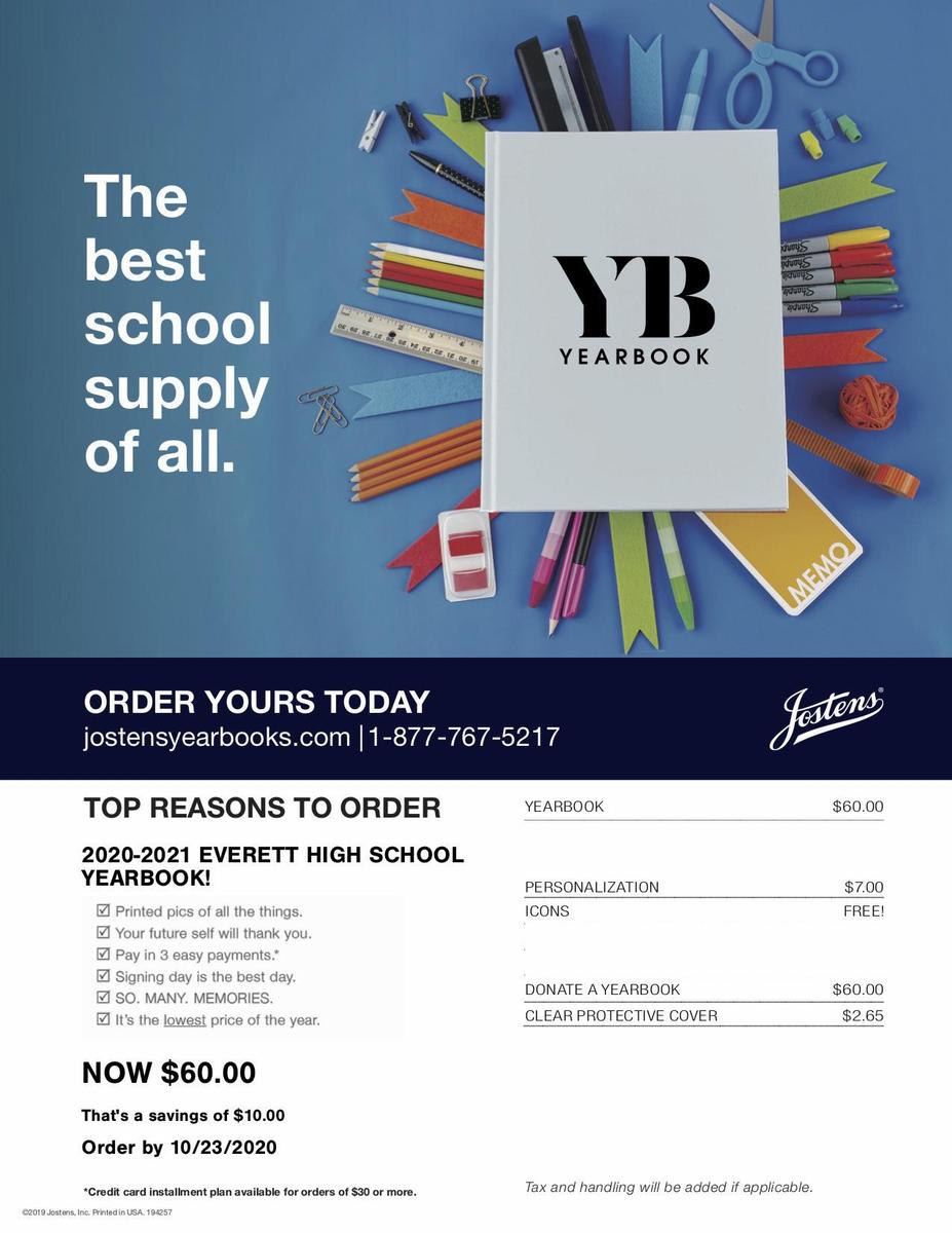 Flyer, mostly text with a circular design made up of school supplies