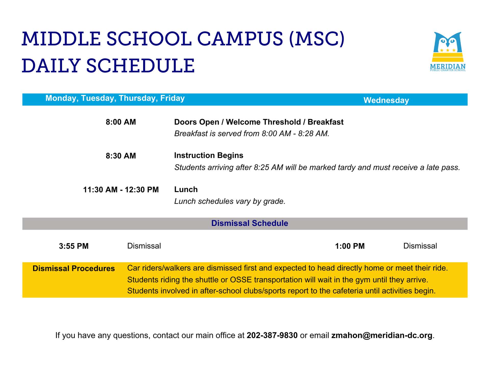 MSC Daily Schedule