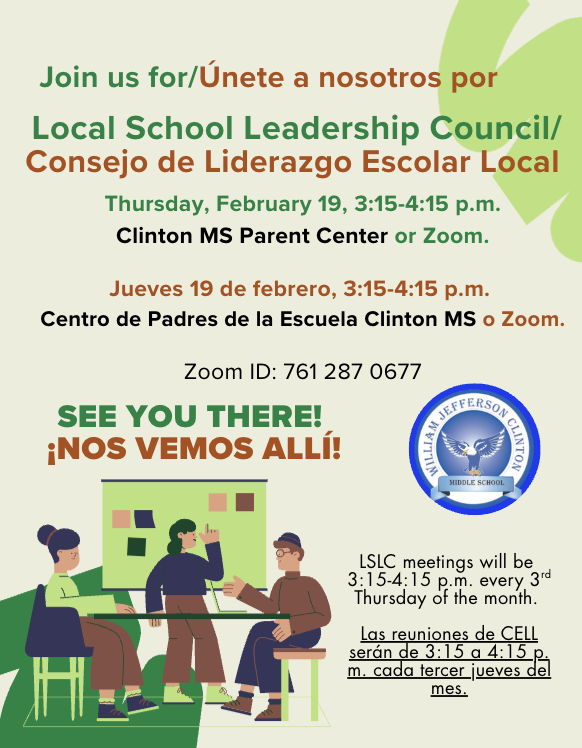 LSLC meeting 2/19/26, 3:15-4:15 p.m. in CMS Parent Center