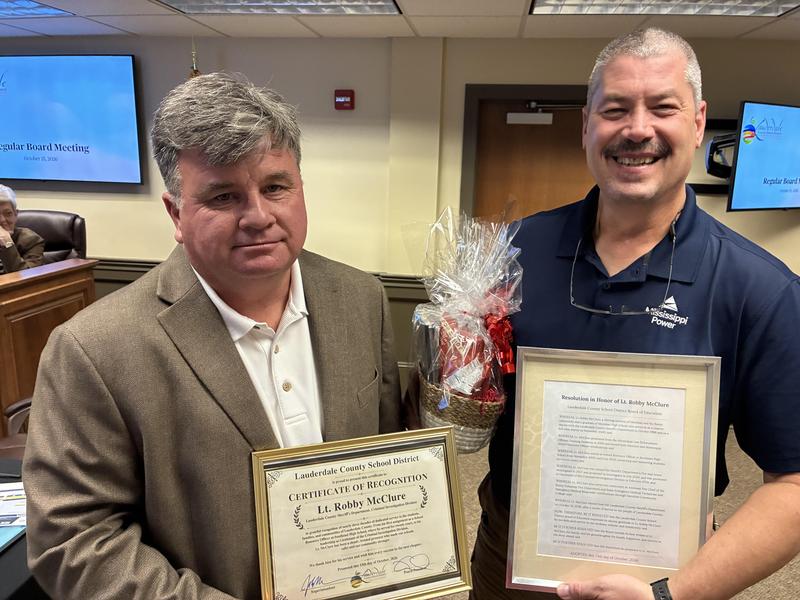 Lieutenant Robby McClure - School Board Recognition Pictured with Board Memeber Michael Wilson