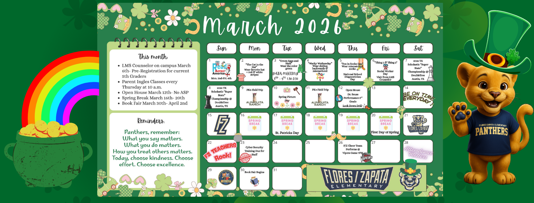 Flores/Zapata March Calendar of Events