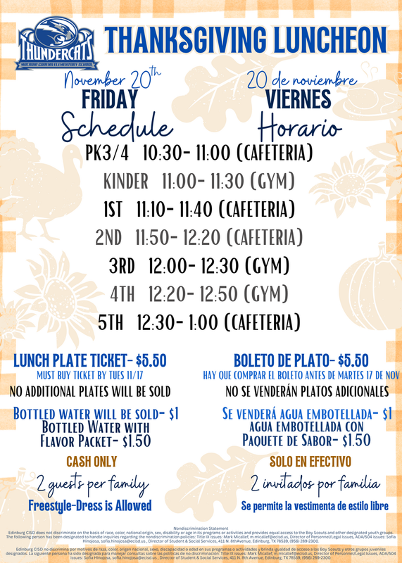 Parent Thanksgiving Luncheon on November 20, 2026.