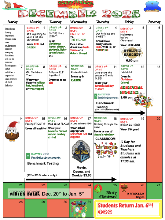December 2025 Calendar/Calendario de diciembre de 2025 Thumbnail Image