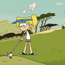Girl golfer swinging