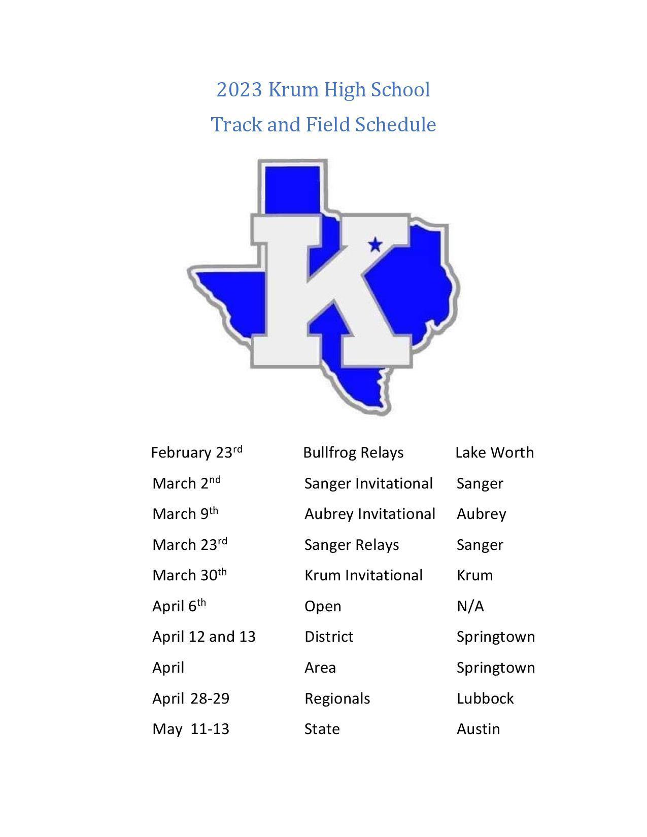 2023 Krum High School Track & Field Schedule Track Girls Krum