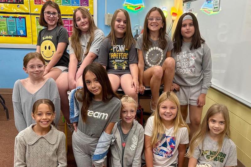 Mrs. Scavincky’s 4th-graders at Harrison Park embraced the ‘groutfit outfit’ day by dressing in gray