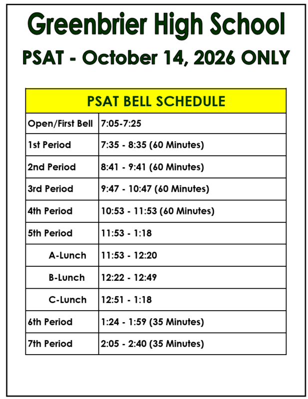 PSAT Schedule