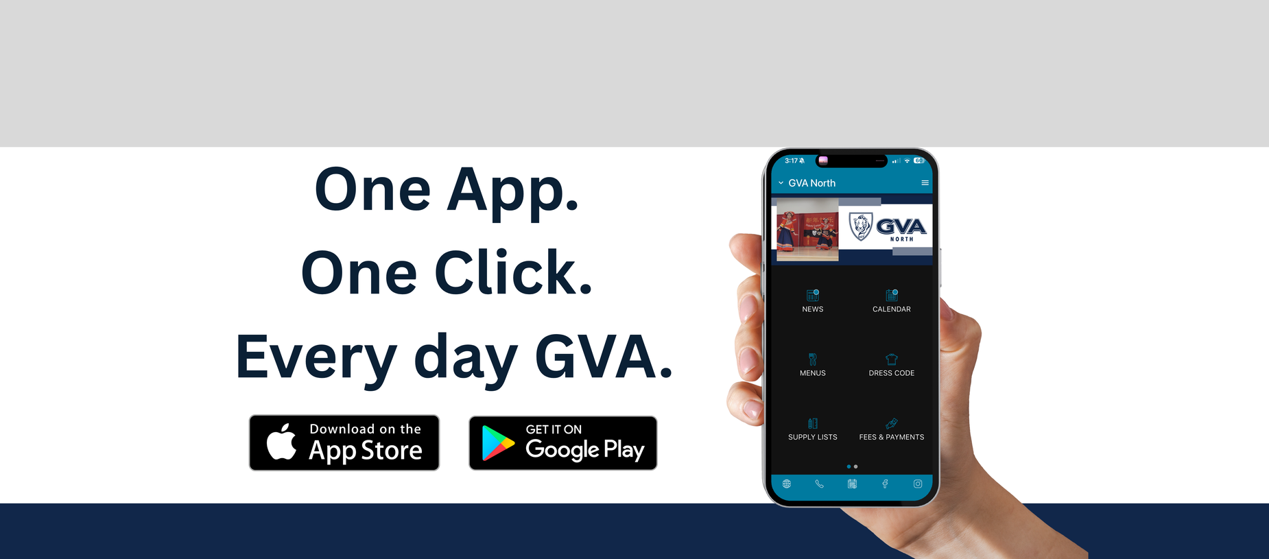 Mobile app advertisement featuring GVA details and download options.