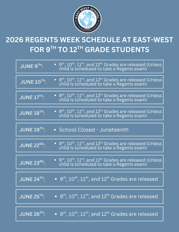 2026 Regents Exams Week Special Schedule for 9-12th Grade