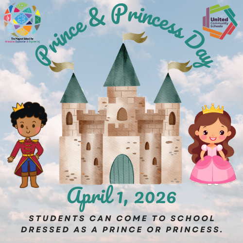 prince, princess, castle on flyer for prince and princess day