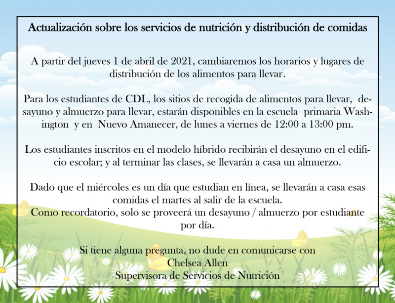 Actualización sobre servicios de nutrición y distribución de comidas Featured Photo