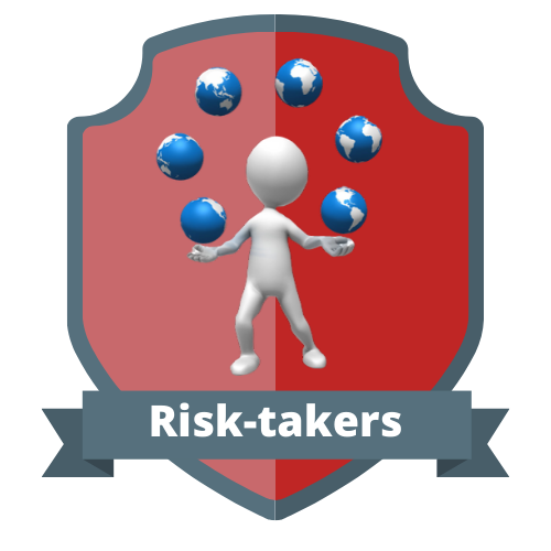 Risk takers: a figure juggles globes